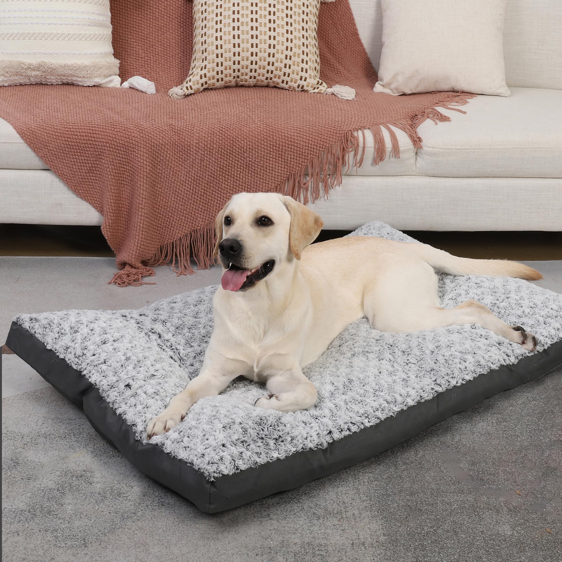 Washable Dog Crate Bed Deluxe Plush Dog Beds Reversible All-Seasons Bed Pet Sleeping Mattress for Large, Medium Dogs