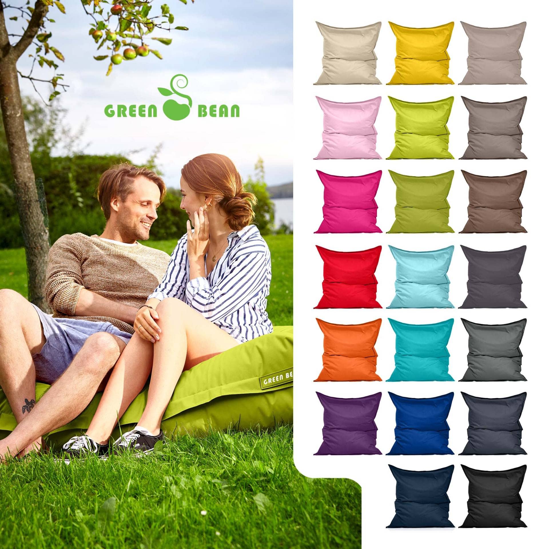 Green Bean Poltrona a sacco XXL 140x180cm 380L Bambini Adulti Imbottitura Perle EPS Impermeabile Lavabile Verde chiaro