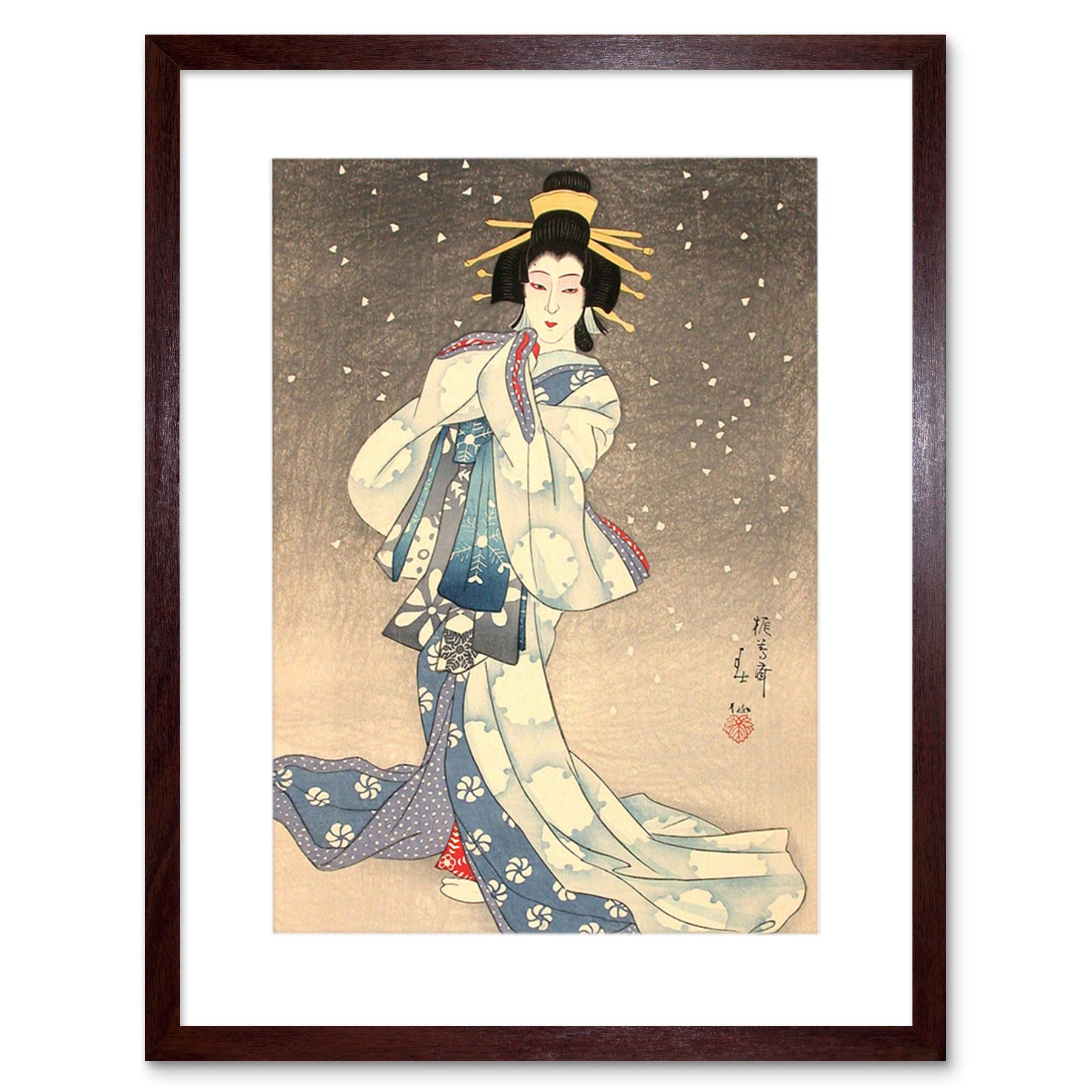 Wee Blue Coo Painting Geisha Kabuki Natori Shunsen Theatre Japan Framed Wall Art Print