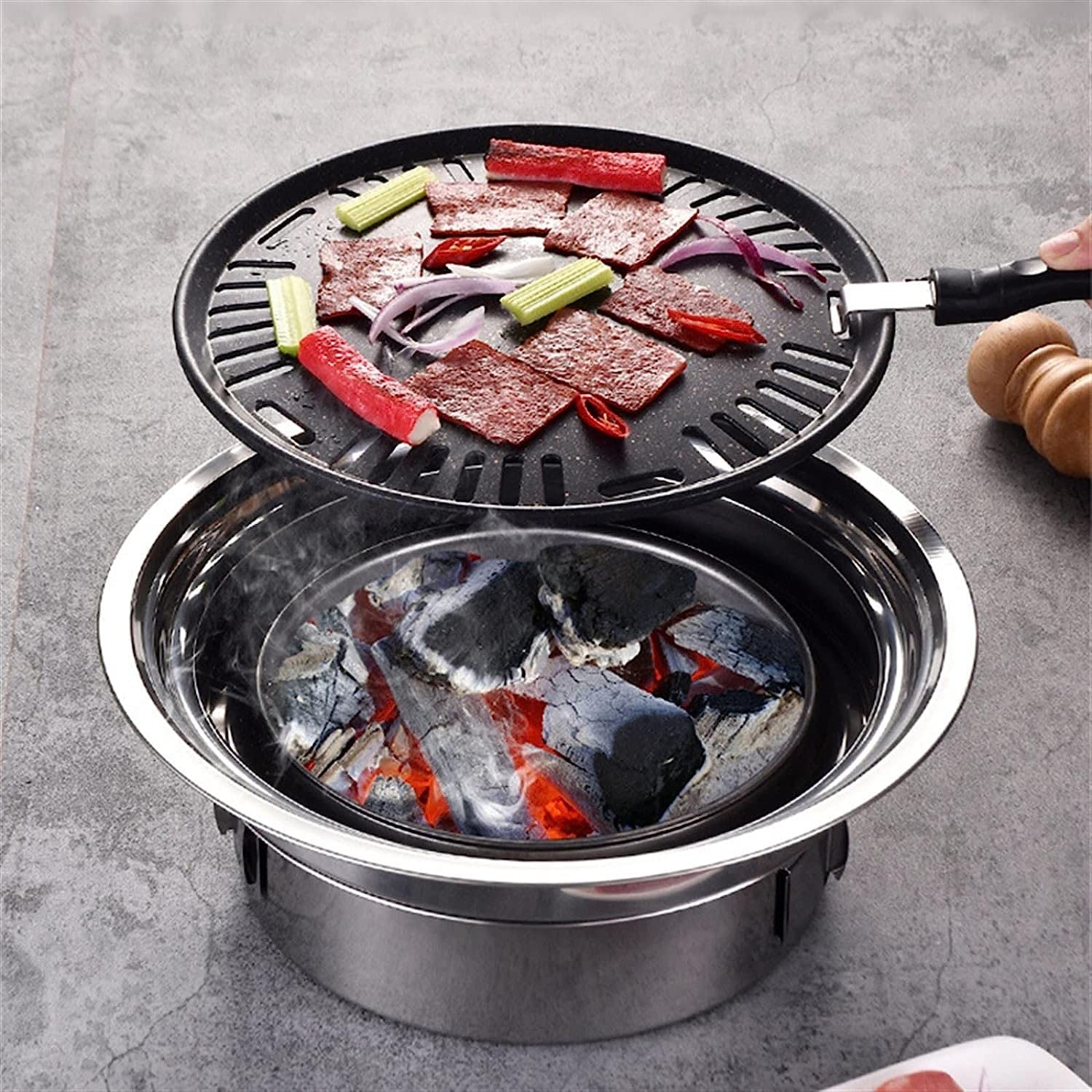 Grille węglowe Grill węglowy ze stali nierdzewnej Nieprzywierające grille Przenośny grill zewnętrzny Okrągły grill węglowy
