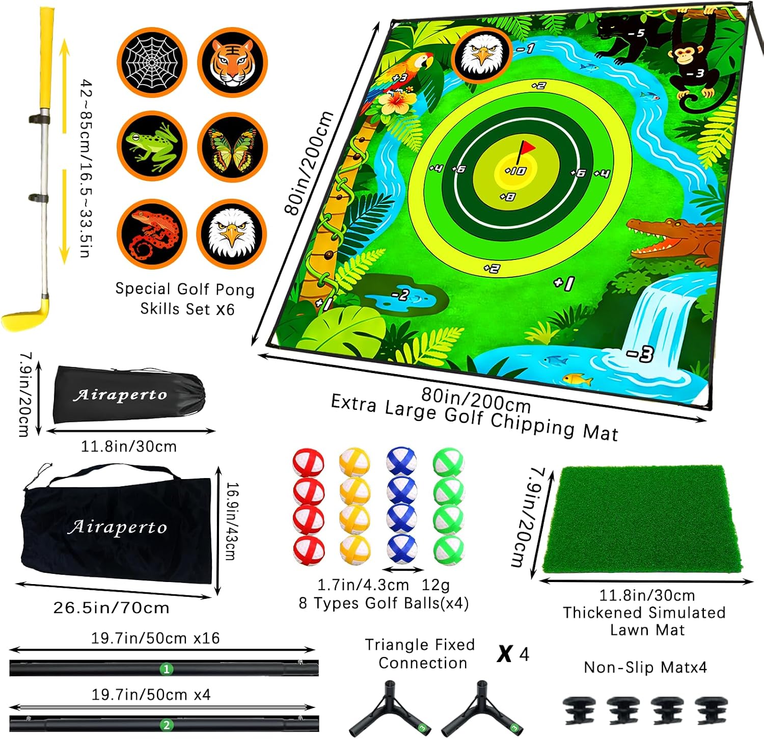 Battle Golf Pong Game Set,80”x80” Large Chipping Mat with Club,Play Outdoor-Indoor Sticky Golf for Adults,Portable Backyard Target Game for Men Friends Family