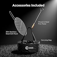 Vista 6 de CIAYS Fogata sin humo, hoguera de 19 pulgadas para acampar con tecnología patentada, hoguera portátil para exteriores con parrilla de acero, póker