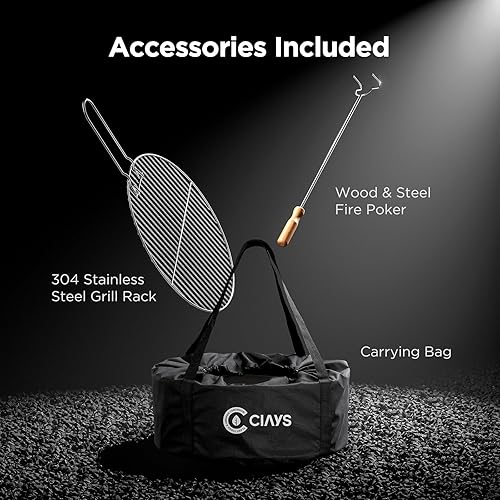 Miniatura 6 de CIAYS Fogata sin humo, hoguera de 19 pulgadas para acampar con tecnología patentada, hoguera portátil para exteriores con parrilla de acero, póker