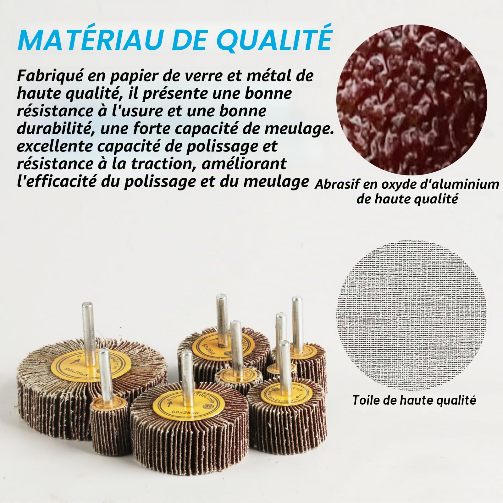 Lot de 32 roues à lamelles pour perceuse à lamelles grain 80 - Pour visseuse sans fil - Meuleuse droite - Disque de polissage pour dérouillage (8 diamètres/2 styles)