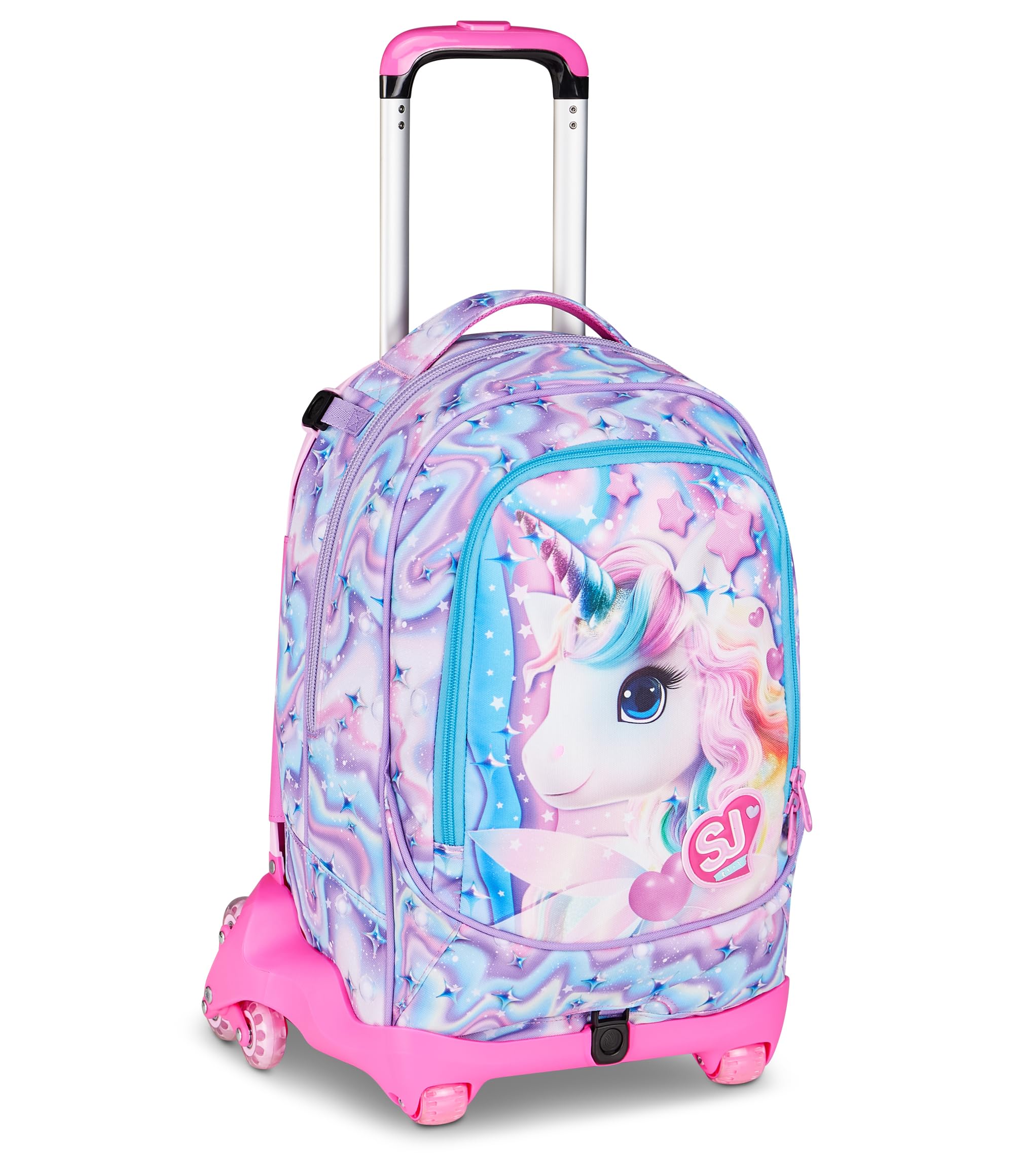 SJ GANG STYLE JAM GANG Trolley Scuola Jack 8 ruote GLOW LED UNICORN GIRL, Rosa, 34L, Scomponibile, Uso Zaino, Cross-over System, Spallacci a scomparsa, Tasca portaborraccia, Elementari e medie,Bambina
