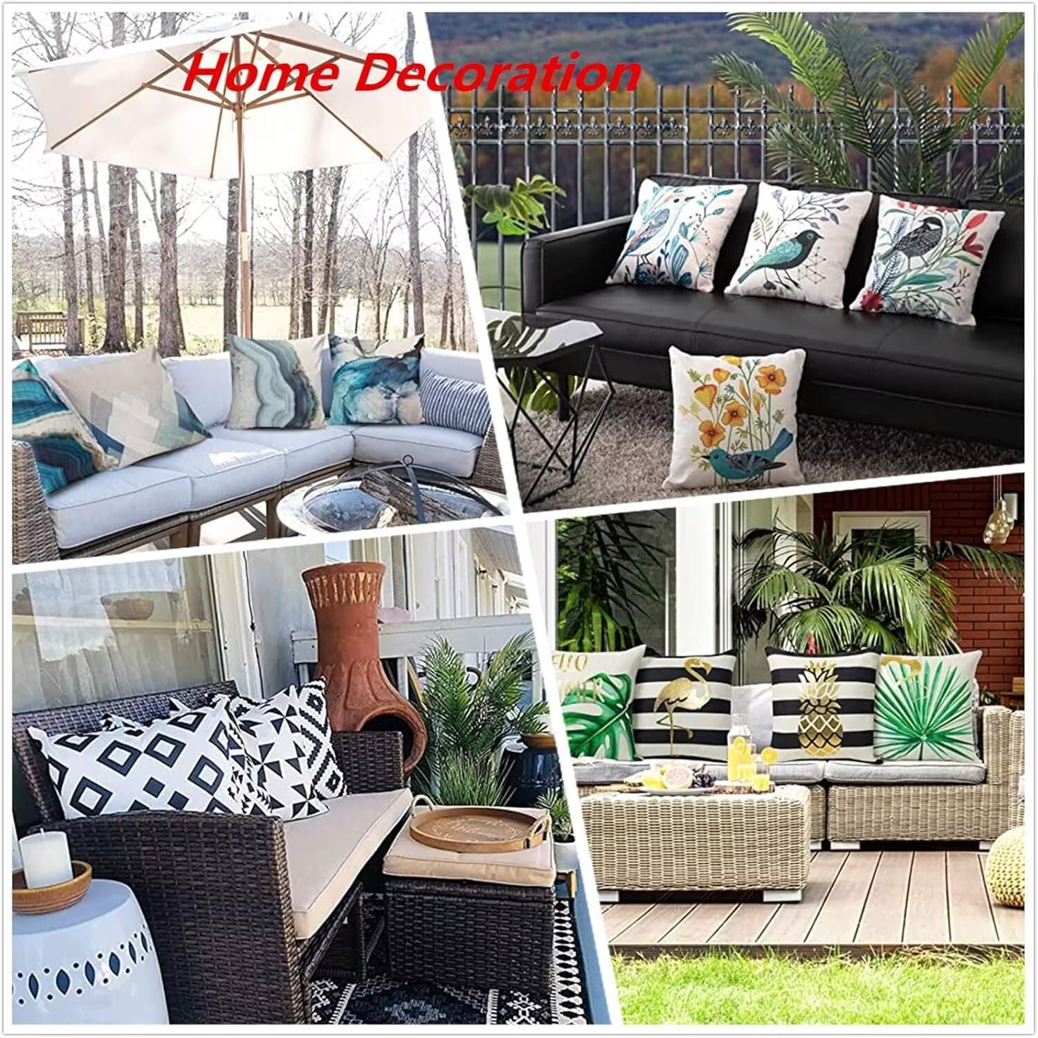 Juego de 4 Fundas Cojines Rosa Funda Cojin 60x60 cm Doble Cara Lino Cojines Cama Decorativos, Exterior Impermeable Funda Cojin con Cremallera Oculta para Patio Jardín Interior Sofá Planta Flor R-351