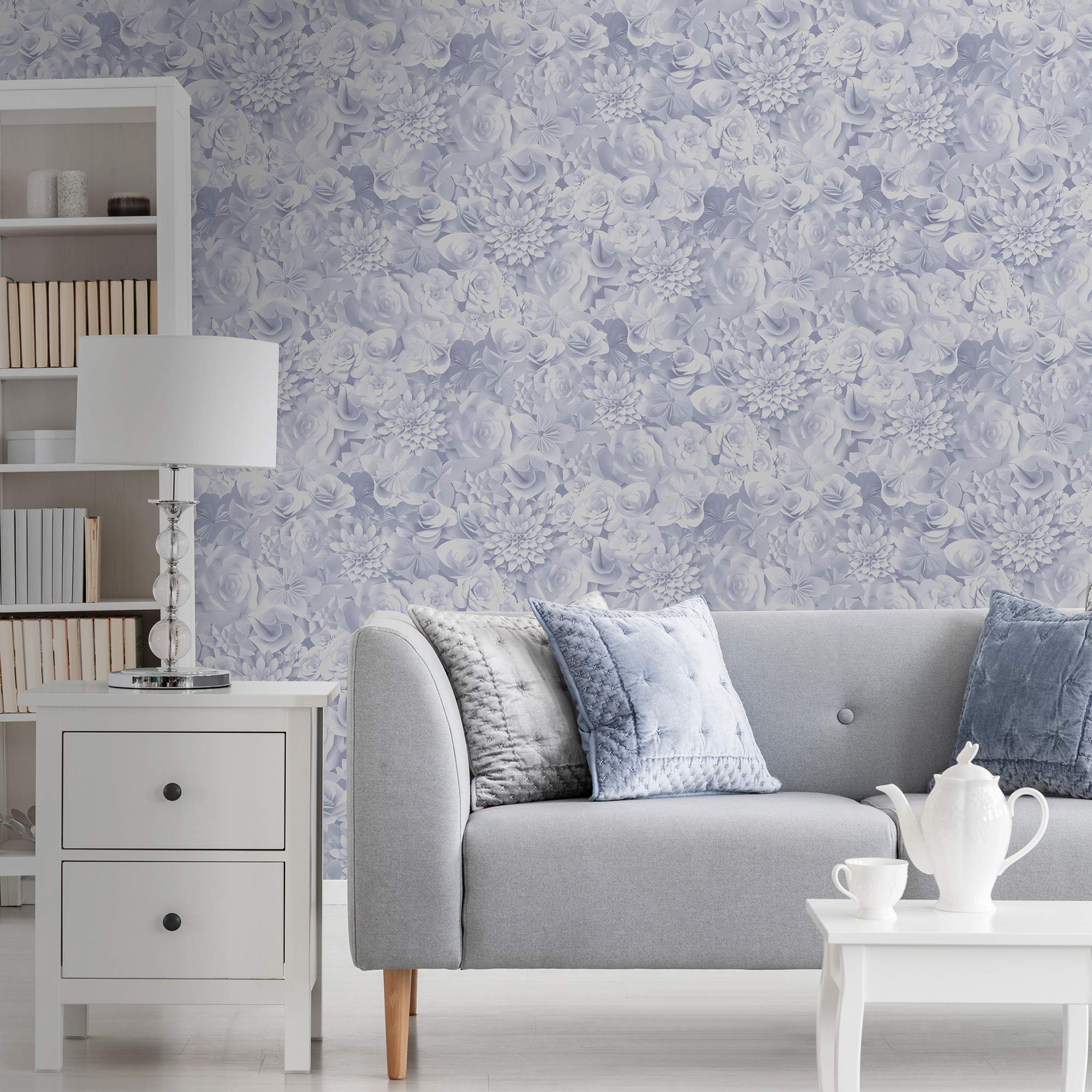 Sublime Blue Evie Cool Floral Wallpaper