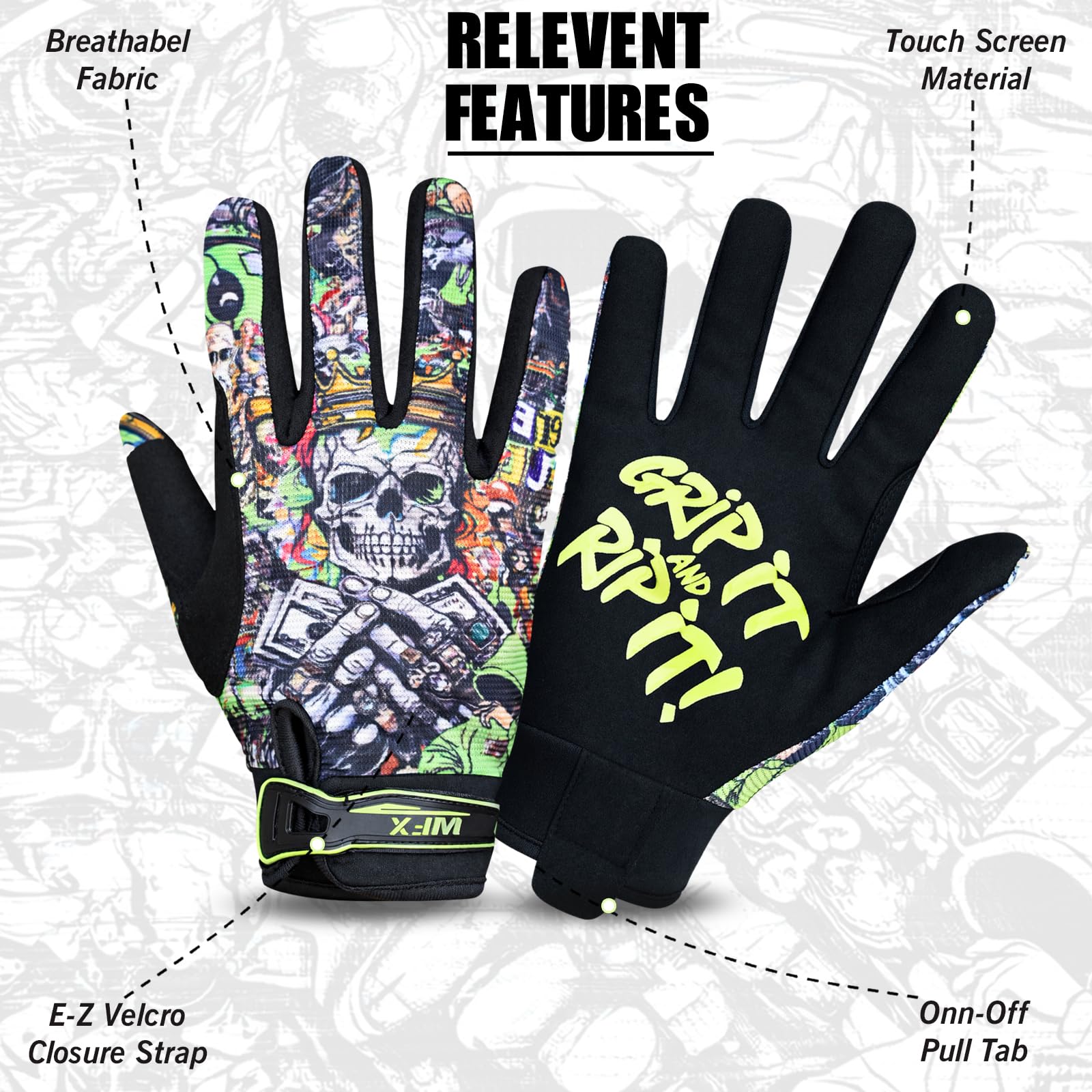 WFX Motorbike Gloves for Men & Women, Cycling Gloves Breathable Touchscreen Dirt Bike Racing Gloves for ATV, MTB, BMX & Motocross Riding Racing, Bicycle — view 5