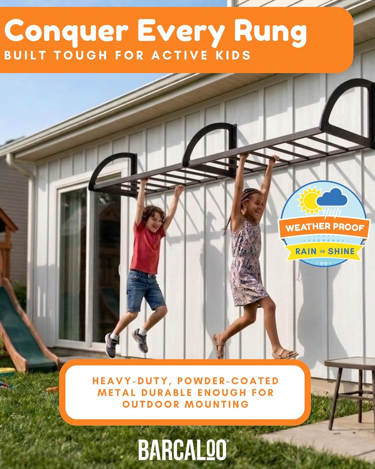 Barcaloo Kids Monkey Bars Indoor Playground Equipment, Jungle Gym for Climbing Indoors or Outdoor - 8ft Wall Mount Ceiling Alternative Climbers & Play Structures for Inside