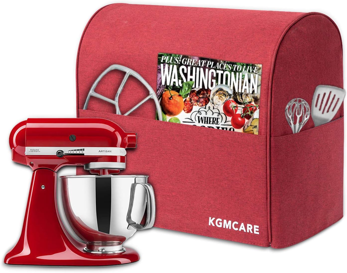 KGMcare Stand Mixer Cover, Dust Cover Compatible with KitchenAid Stand Mixer, Kitchen Small Appliance and Extra Accessories Protector Shield (Red, Fits for 4.5-Quart and All 5-Quart)