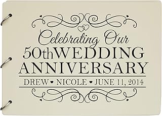 LifeSong Milestones Personalized 50th Wedding Anniversary Guest Book for Couple - Husband and Wife 50 Years of Marriage Celebration, Wooden Ivory Registry Guest Book (Ivory)
