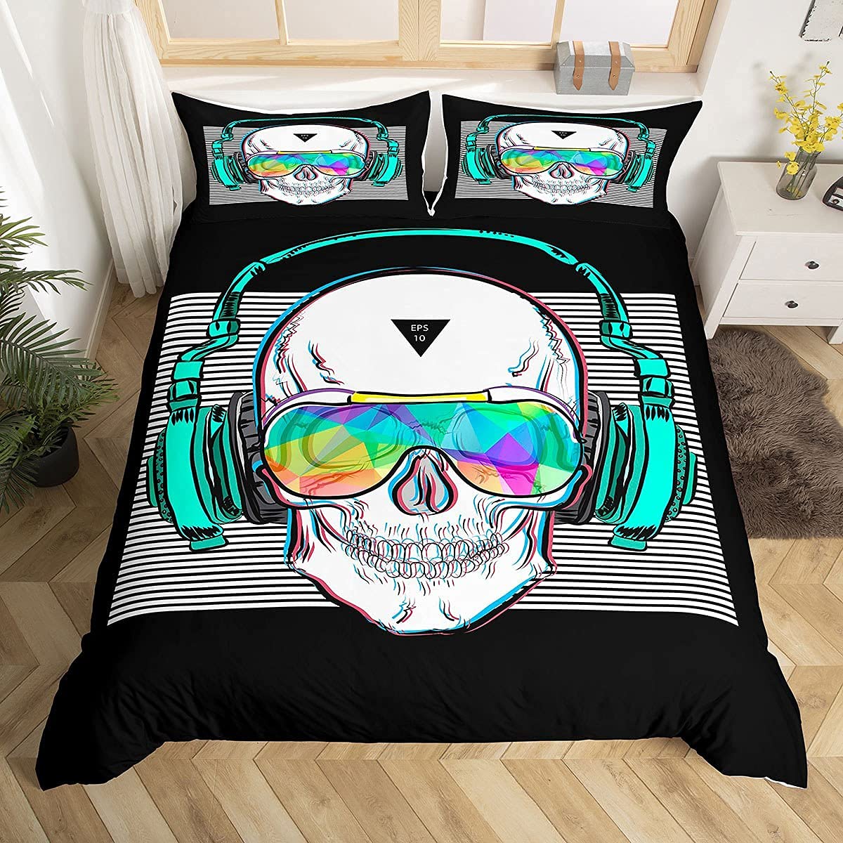 Housse de couette squelette déco punk pour chambre ado