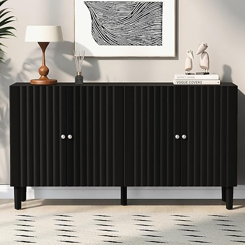 Miniatura 280 de Aparador moderno y elegante con patas y asas de metal dorado y estante ajustable, mesa consola clásica de 60 pulgadas, mesa de sofá, mesa de entrada