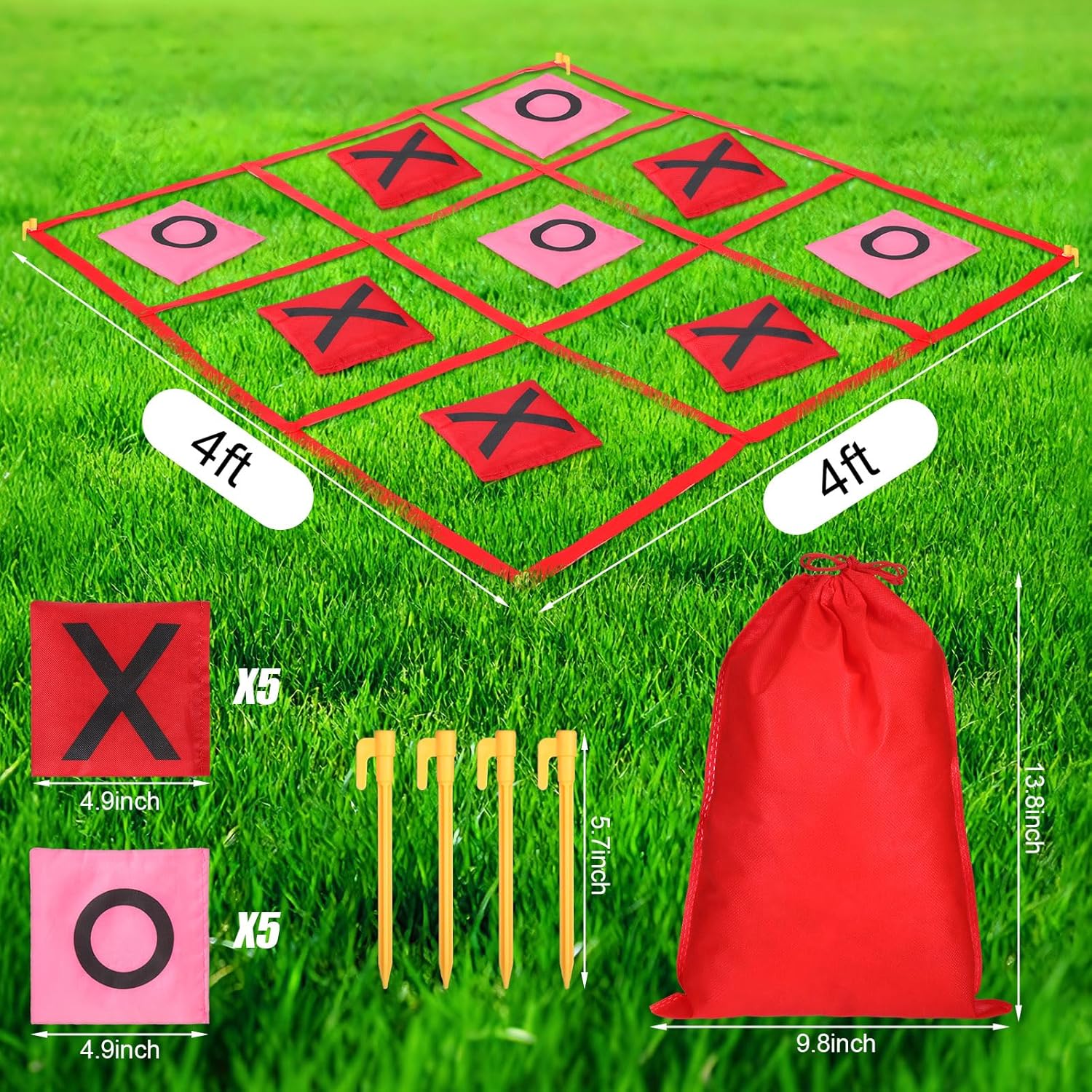 Soulchen Giant Tic Tac Toe Game with Bean Bag Toss and Storage Bag Outdoor Games for Adults Couple Family Large Outside Lawn Yard Carnival Party Supplies