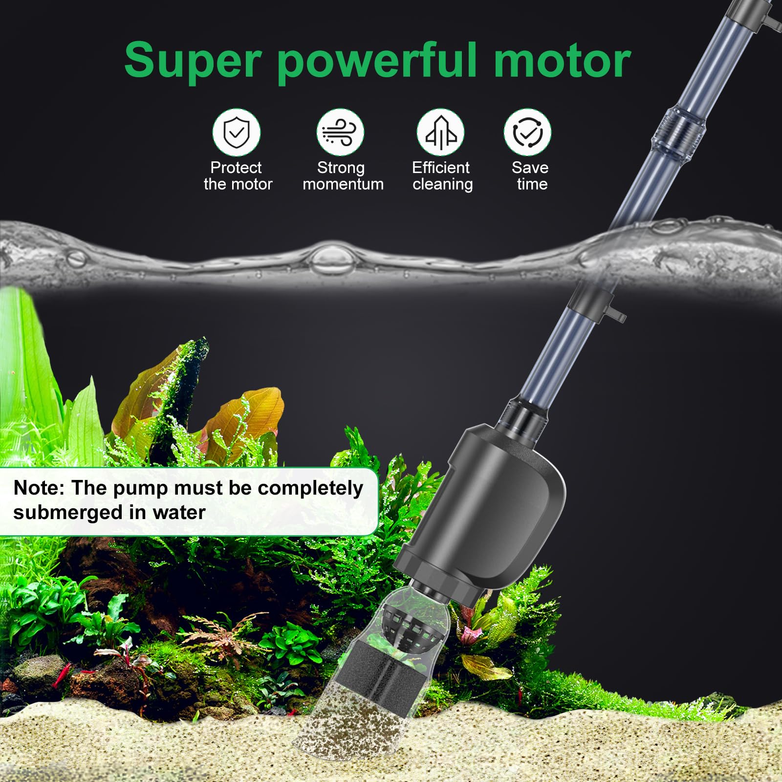 SYSENCIAGA Electric Aquarium Vacuum Gravel Cleaner, 36W Electric Fish Tank Cleaning Tools with Strong Suction for Automatic Water Change Algae Filter Water Circulation Wash Sand 580GPH (Black) - image 3