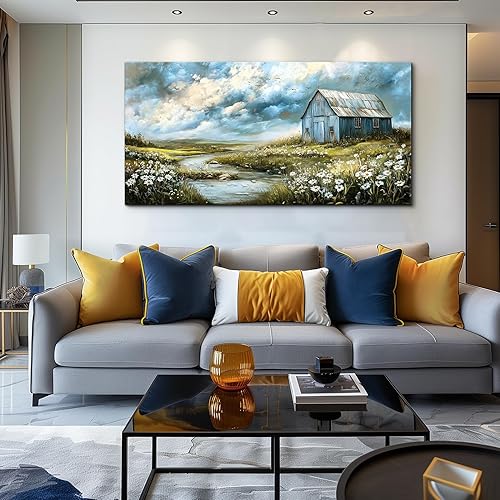 Miniatura 4 de PHAOHUAXM Lienzo grande para decoración de pared para sala de estar, arte de pared gris para dormitorio, campo, paisaje, flores, acuarela, oficina,