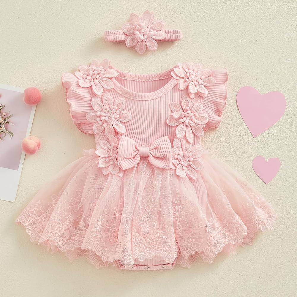 12/14朝まで]Treat Girl's tulle frill jersey Amazon.com: Newborn Baby Girl Lace Romper Dress Infant Short