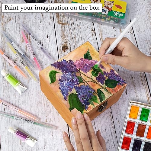 Miniatura 7 de Caja de almacenamiento de madera vintage con tapa con bisagras y cierre frontal, caja de recuerdos pequeña de 5.4'' x 5.4'' x 3.9'', cajas de madera