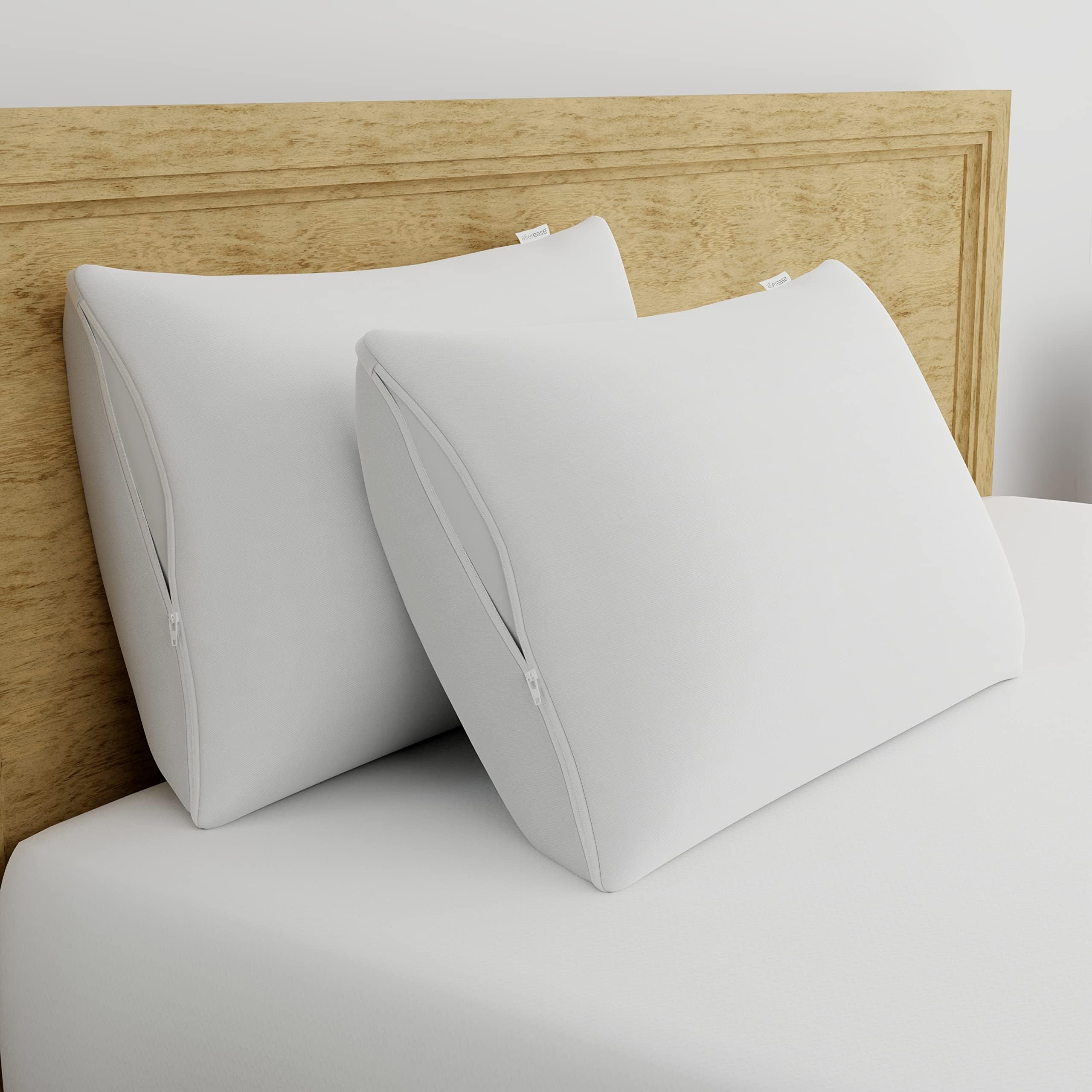 AllerEase Ultimate Cotton Pillow Protector Advanced Allergy Protection Temperature Balancing Comfort Zippered Pillow Cover, S/Q, White- 2 Pack