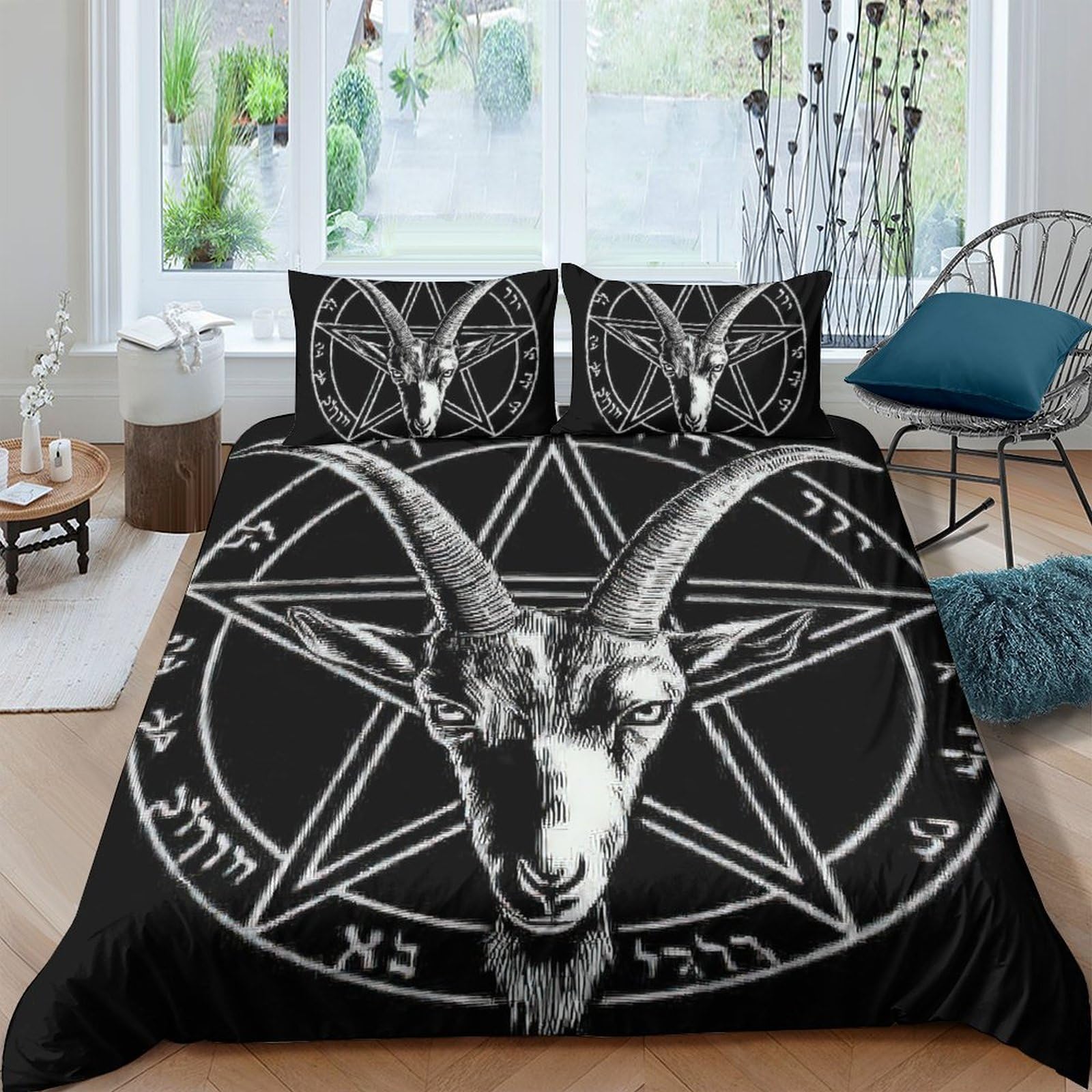 Ctjqhvkz Style-6 3D Printed Goat Pentagram Fitted Sheet Microfiber Black Bed Cover For Bedroom Dorm Mattress Protection Decor Single（135X200cm）