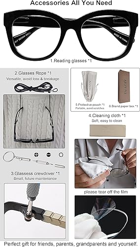 Miniatura 6 de AEZUNI Gafas de lectura de gran tamaño para mujer, lectores grandes 0 1.0 1.25 1.5 1.75 2.0 2.25 2.5 2.75 3.0 3.5 4.0 5.0 6.0 (negro, 125)