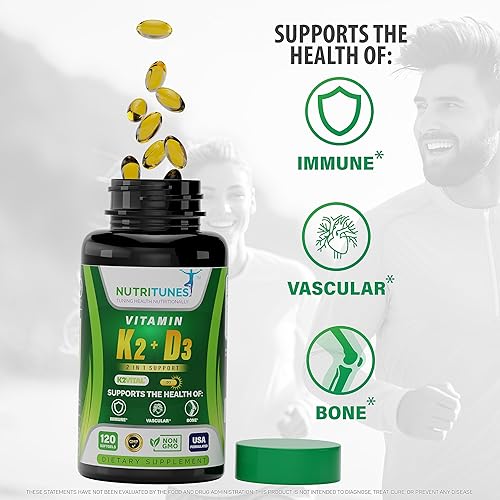 Miniatura 2 de Vitamina K2 + D3 (120 cápsulas blandas)  Suplemento de vitamina D3 K2  Apoya la salud cardiovascular y ósea  Sin OMG  Sin alérgenos  120 cápsulas