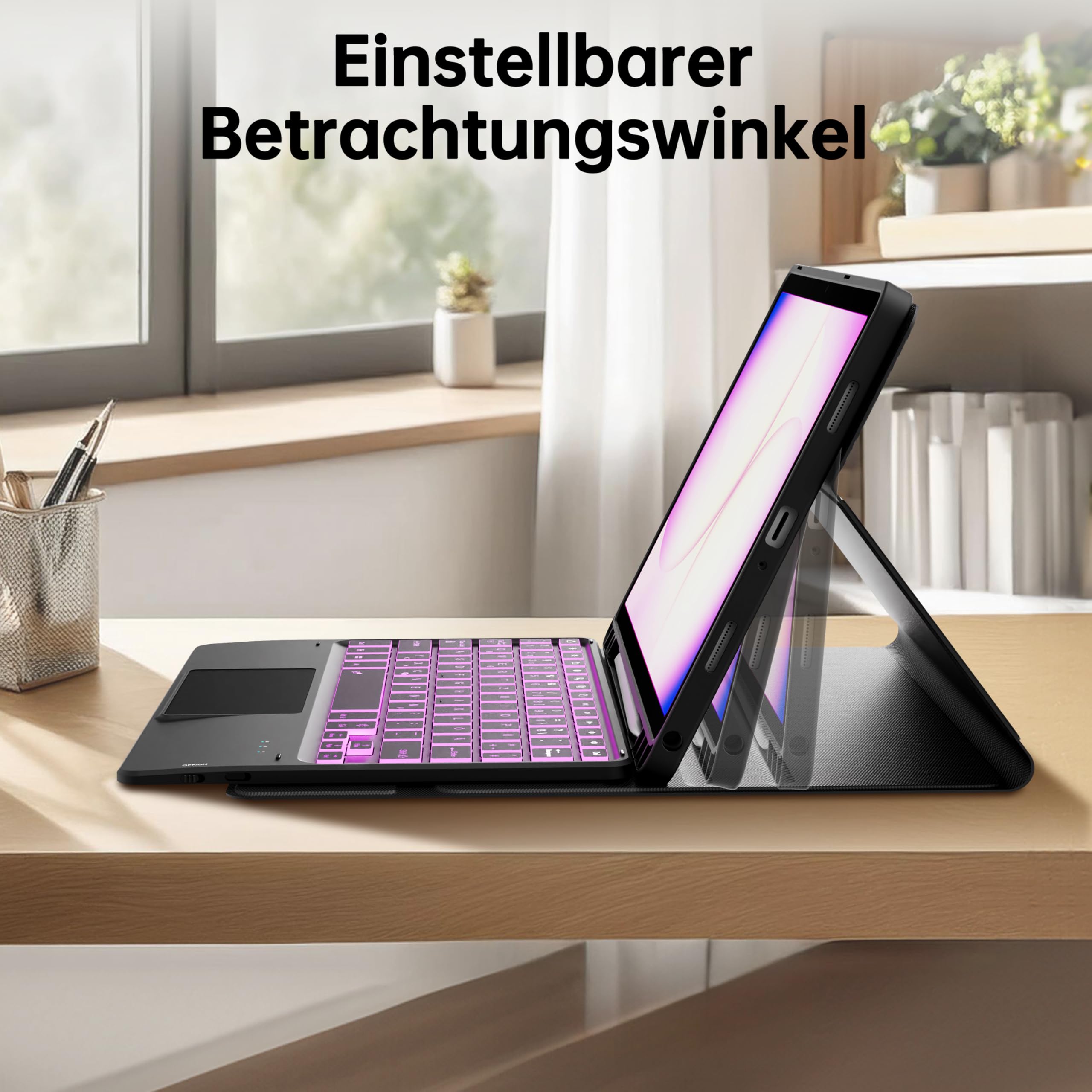 ROOFEI für Samsung Galaxy Tab A11 Plus/A9+ 11 Zoll Tastatur Hülle - 7 Farbig Hintergrundbeleuchtetes mit Abnehmbares Touchpad Tablet Cover - Tab A11+/A9 Plus 11" Deutsches QWERTZ Layout Tastatur