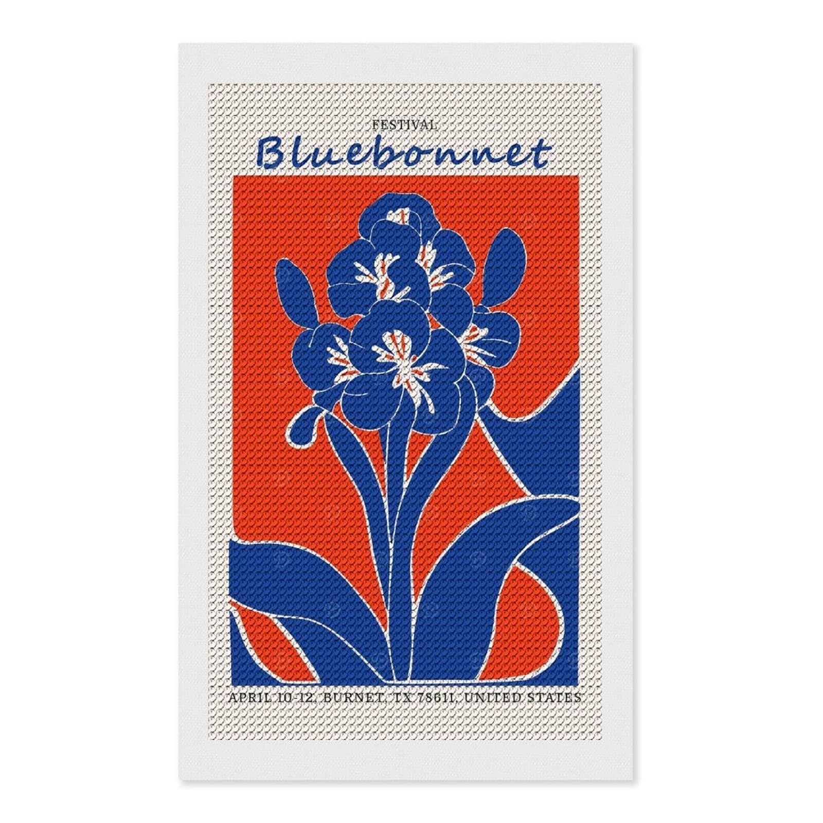 Junmoney Bluebonnet Festival Texas Diamond Painting Set 12"x20", Full Kit Included, Sparkling Round Gems, Farmhouse Decor, Festive Craft Gift