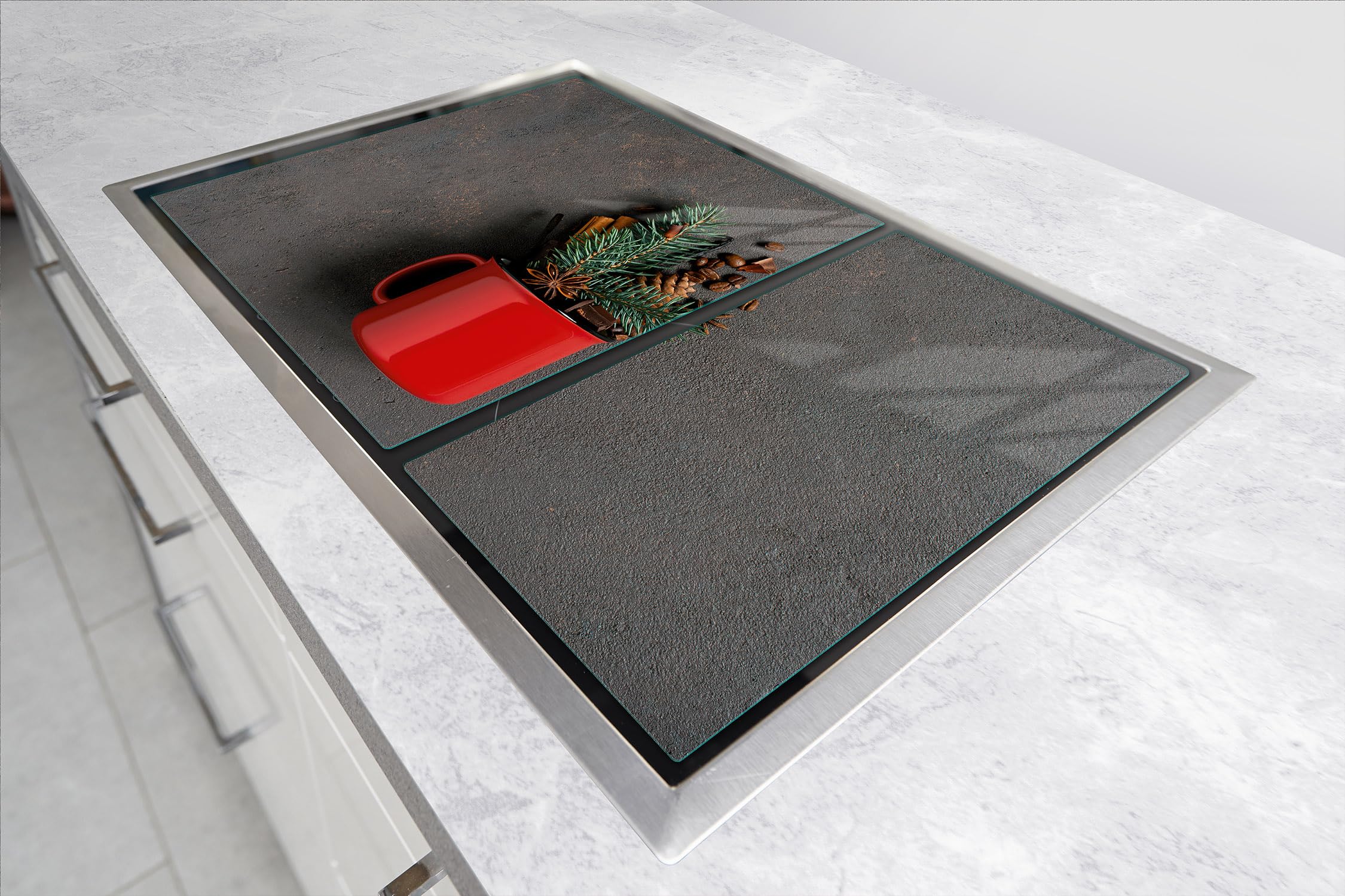 TMK ArtDeko Cache-Plaque De Cuisson 75x52cm - 2 Pièces Protection Éclaboussures Et Planche Découpe
