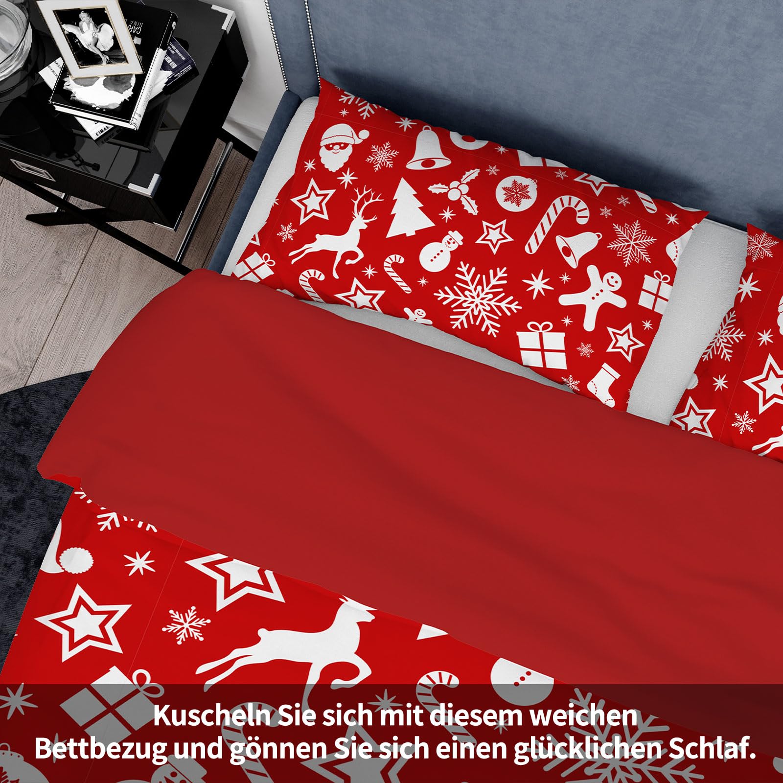 UGZDEA Christmas Bedding Set 220x240cm, 3D Christma Bedding Set including 2 Pillowcases, Father Christmas, Christma Tree - Image 4