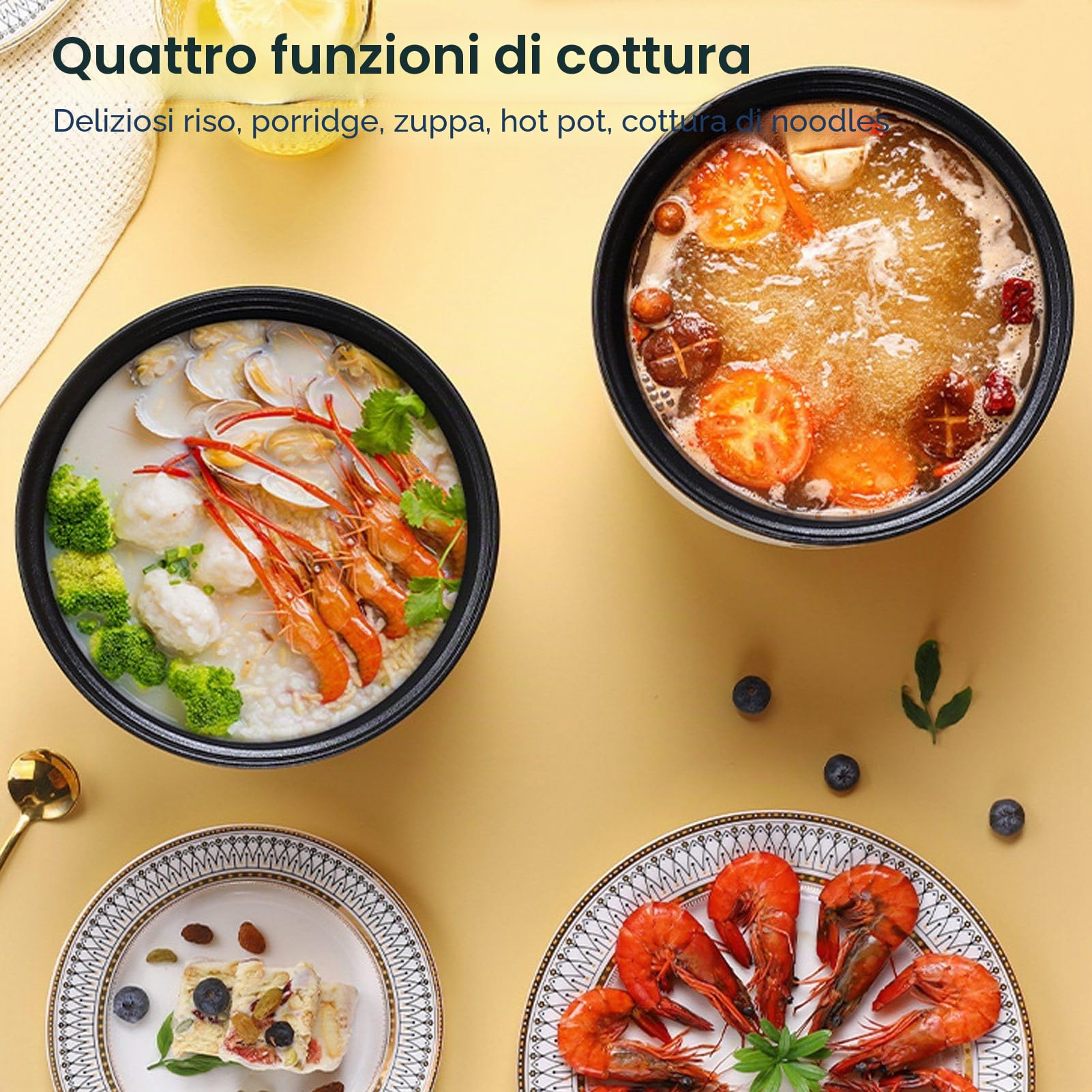 Produttore di Cuociriso Elettrico da 300 W per Cottura a Vapore, 1,8l Multifunzionale Portatile, Cucchiaio Per Riso e Cereali per La Casa, Appartamenti e Dormitori