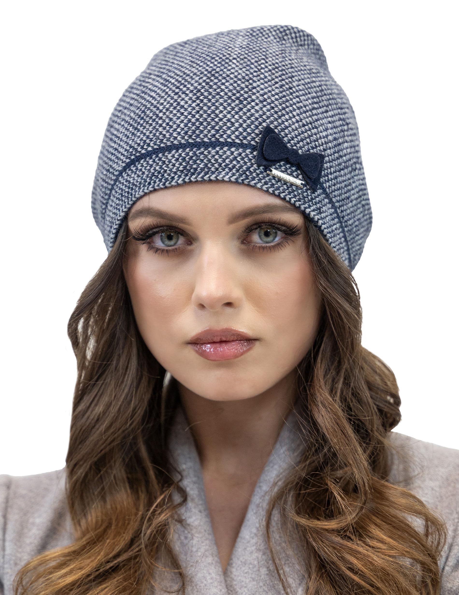 VIVISENCE Damen Mütze Winter Strickmütze Warme Wintermütze Mit Wollzusatz, Universelle Größe, Elegante Mütze Mit Fischgrätenmuster Perfekte Passform Und Komfort Herbst Modell 7003
