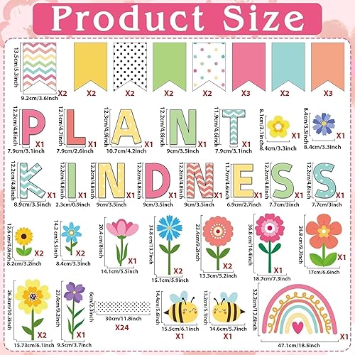 Miniatura 2 de ZOiiWA Juego de 98 tableros de anuncios de flores de primavera, decoración de tablón de anuncios de bondad de plantas, decoración floral de