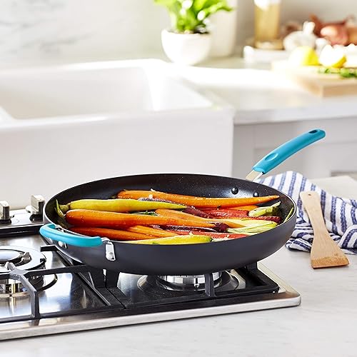 Miniatura 5 de Tienda Basics Sartén antiadherente anodizado duro de 14 pulgadas con mango ayudante turquesa