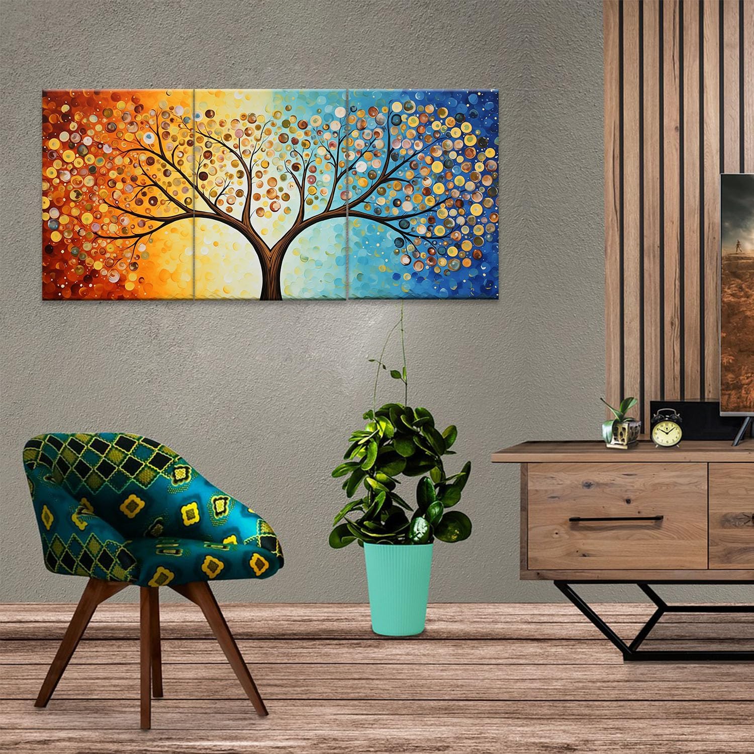 MODOJOART Abstract Tree Canvas Wall Art, Colorful Tree Boho Oil Painting Picture Mid-Century Minimalism Modern Artwork Print for Study Office Decor Set of 3(Artwork-03, 12"x16")