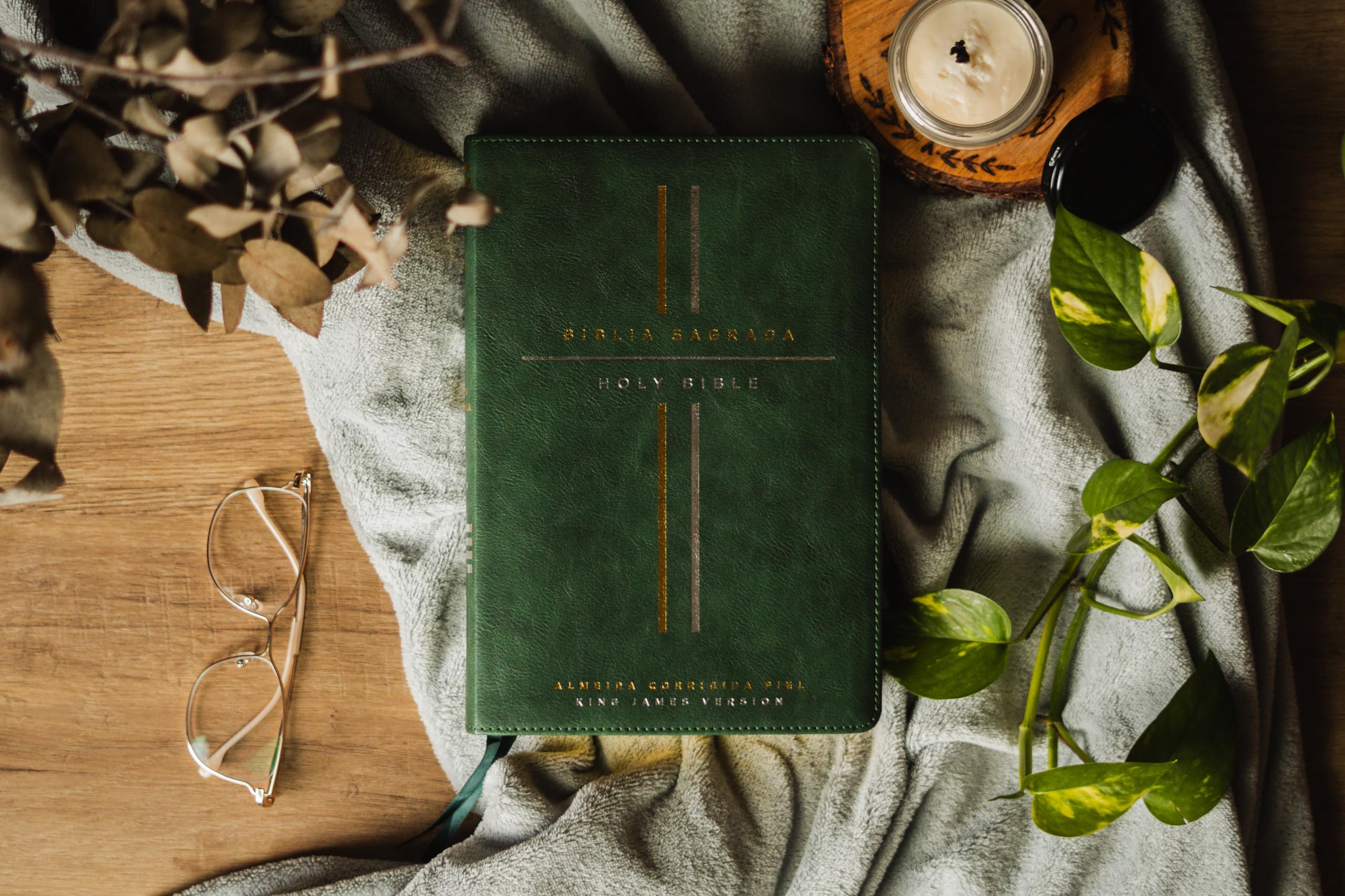 Bíblia Bilíngue, Português/Inglês, ACF/KJV, Couro Soft, Verde, Leitura Perfeita