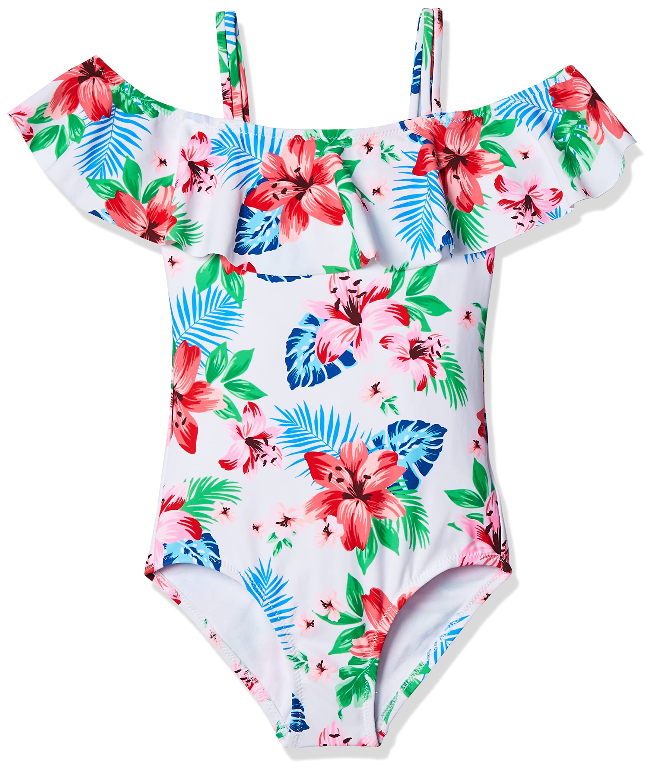 Kanu Surf Girls UPF 50+ Beach Sport Off Shoulder One Piece Swimsuit, Peggy White, 12