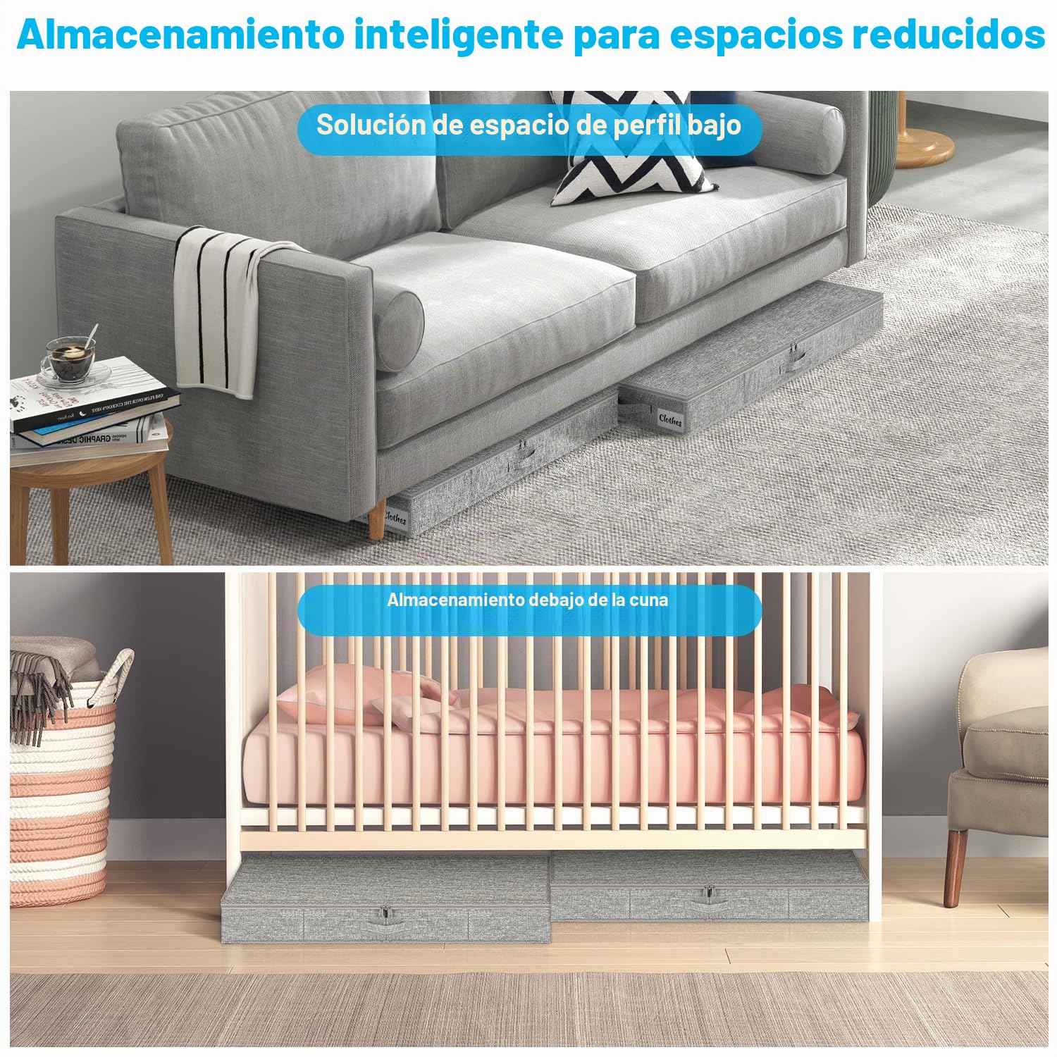 Caja de almacenamiento para debajo de la cama con tapa, paquete de 4 unidades, 12 cm, organizador de ropa debajo de la cama para el hogar, manta y caja de almacenamiento de juguetes, debajo del sofá y