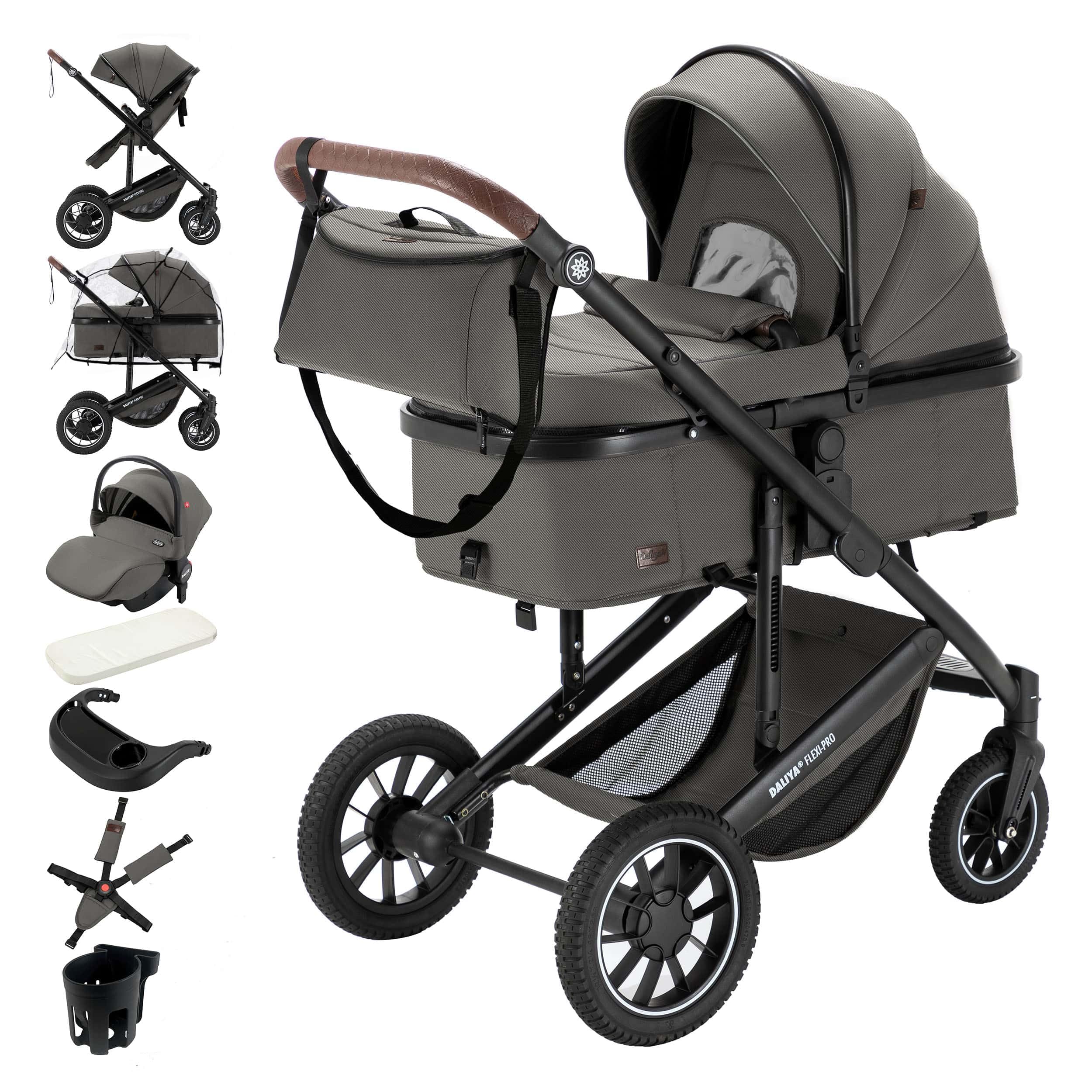 Daliya® FLEXI-PRO M 3in1 Kinderwagen & Buggy mit i-Size Babyschale, Viel Zubehör (Grün)