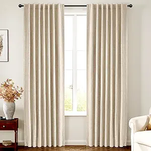 INOVADAY 100% Blackout Curtains 102 Inches Length 2 Panels Set, Back Tab/Rod Pocket Linen Black Out Curtains for Bedroom, Thermal Insulated Window Drapes - Oatmeal, W50 X L102