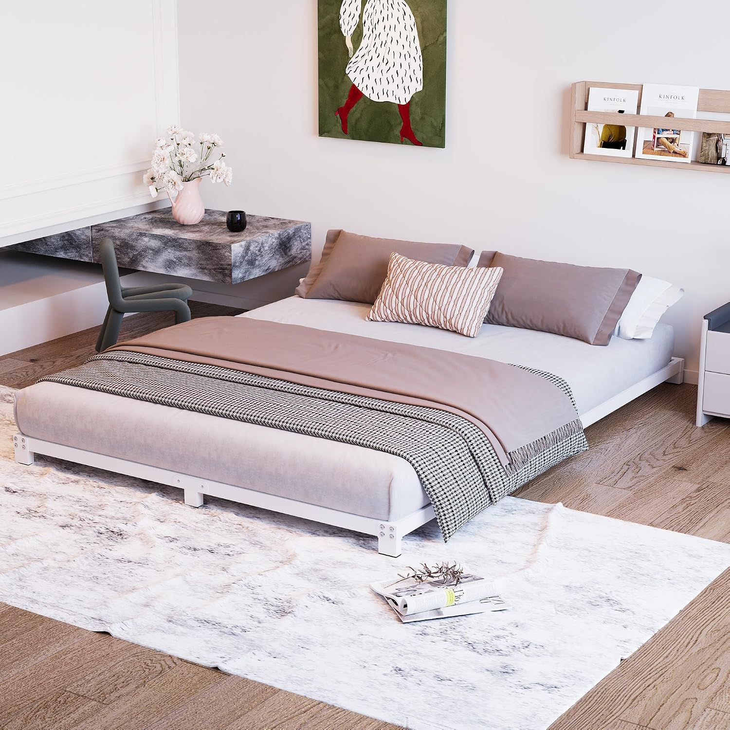 3 Inch Bed Frame Full Size Low Profile, Full Heavy Duty Platform Bed Frame No Box Spring Needed, Easy Assembly, Noise Free, White