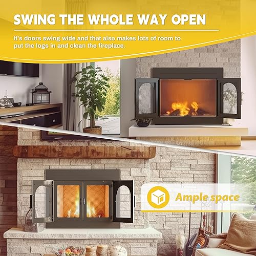 Miniatura 3 de Puerta de chimenea, puertas de chimenea con pantalla y decoración de vidrio, protector de malla de hierro y paneles magnéticos, se adapta a