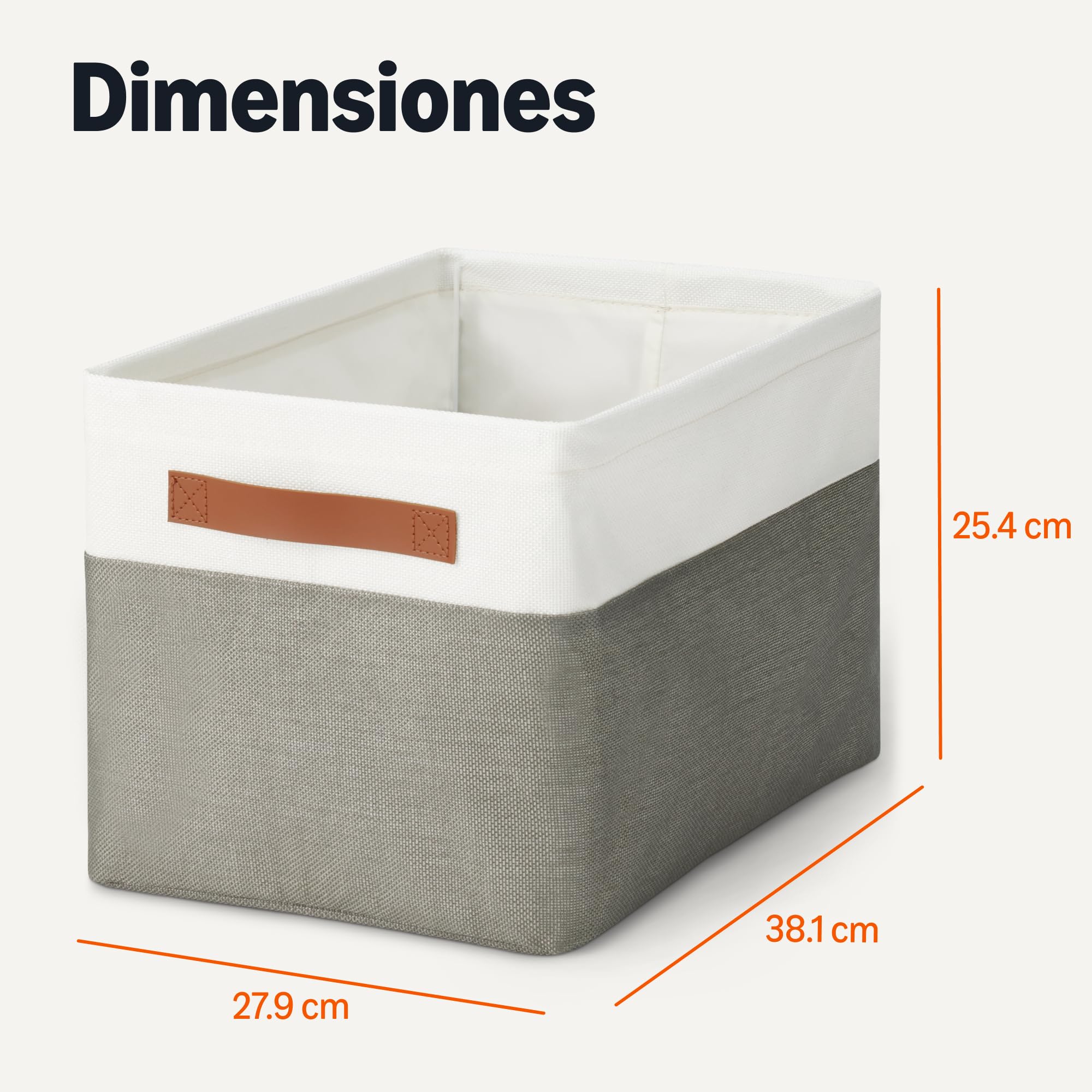 Amazon Basics Cajas de almacenamiento plegables con asas de cuero, color carbón, grande, paquete de 3
