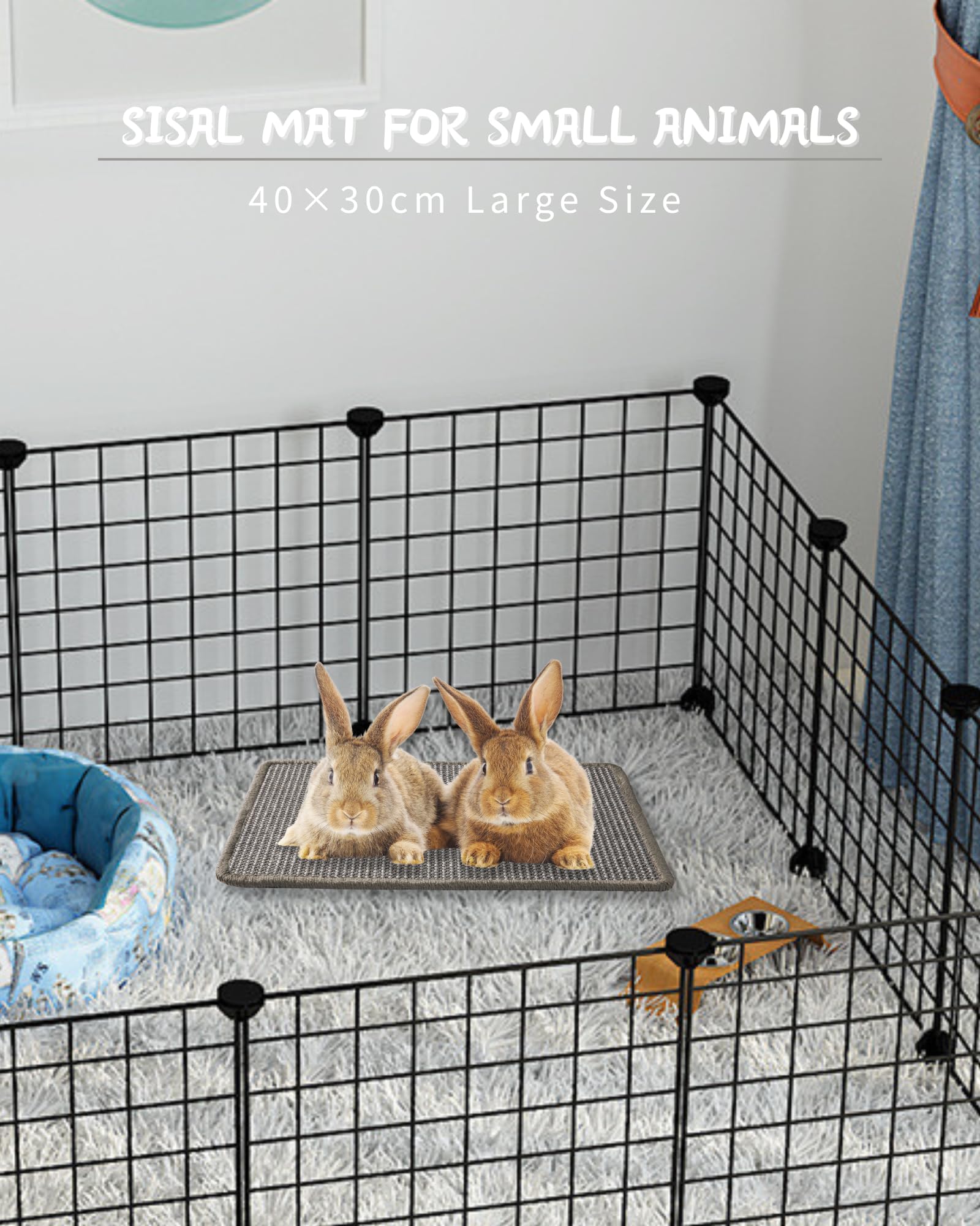 JanYoo 2pcs Rabbit Scratcher Mat Natural Sisal Bunny Scratch Pads Scratching Rug Bunny Resting Mats for Cages Small Animal Claws and Teeth Care Bedding Accessories for Guinea Pig(40 × 30CM,Grey) - Image 4