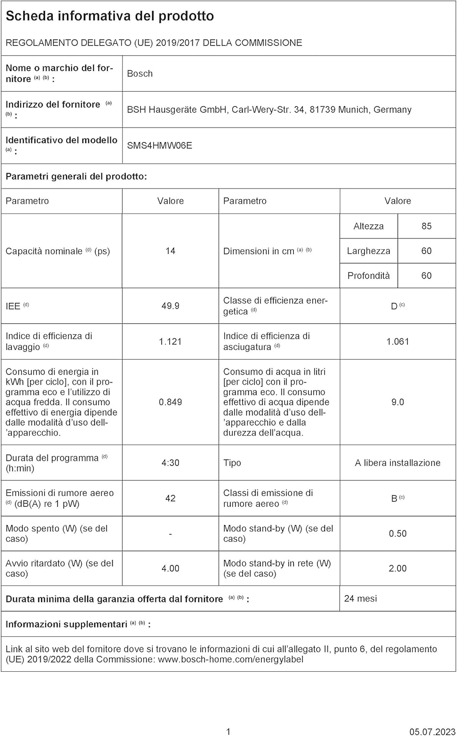 Bosch Elettrodomestici, Serie 4, Lavastoviglie da libera installazione, 60 cm, Bianco, SMS4HMW06E Bosch Elettrodomestici, Serie 4, Lavastoviglie da libera installazione, 60 cm, Bianco, SMS4HMW06E