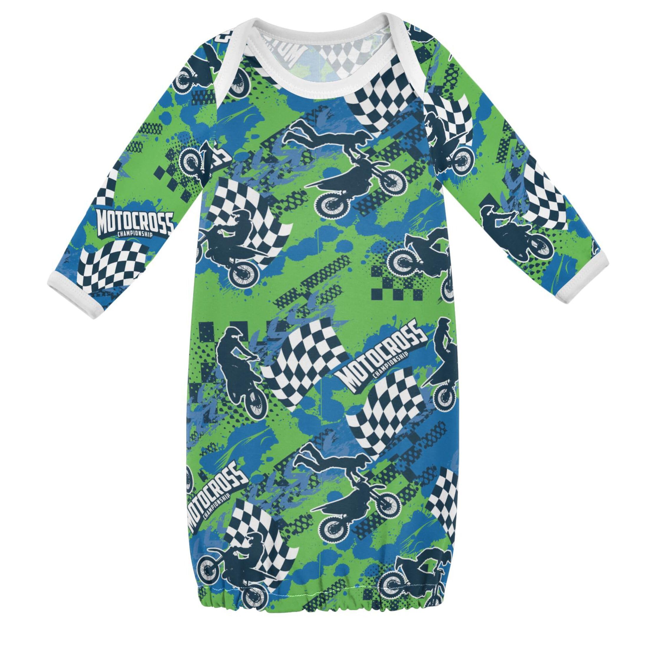Vozoza Motocross Sport Green Blue Baby Boy Girl Sleepsuit Cotton Sleeper Gown Newborn Pajamas Nightgowns Infant Clothes, 6-12 Months, 1-Pack