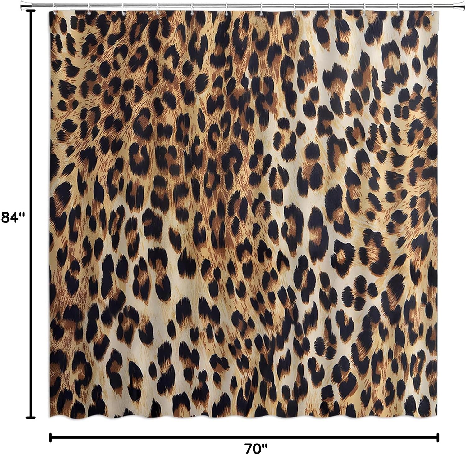 Leopard Print Shower Curtain Cheetah Wild Safari Skin Powerful Animal Big Cat Panthera Wildlife Fur Modern Art Fabric Decorative Bathroom Curtains with Hooks,Brown Black
