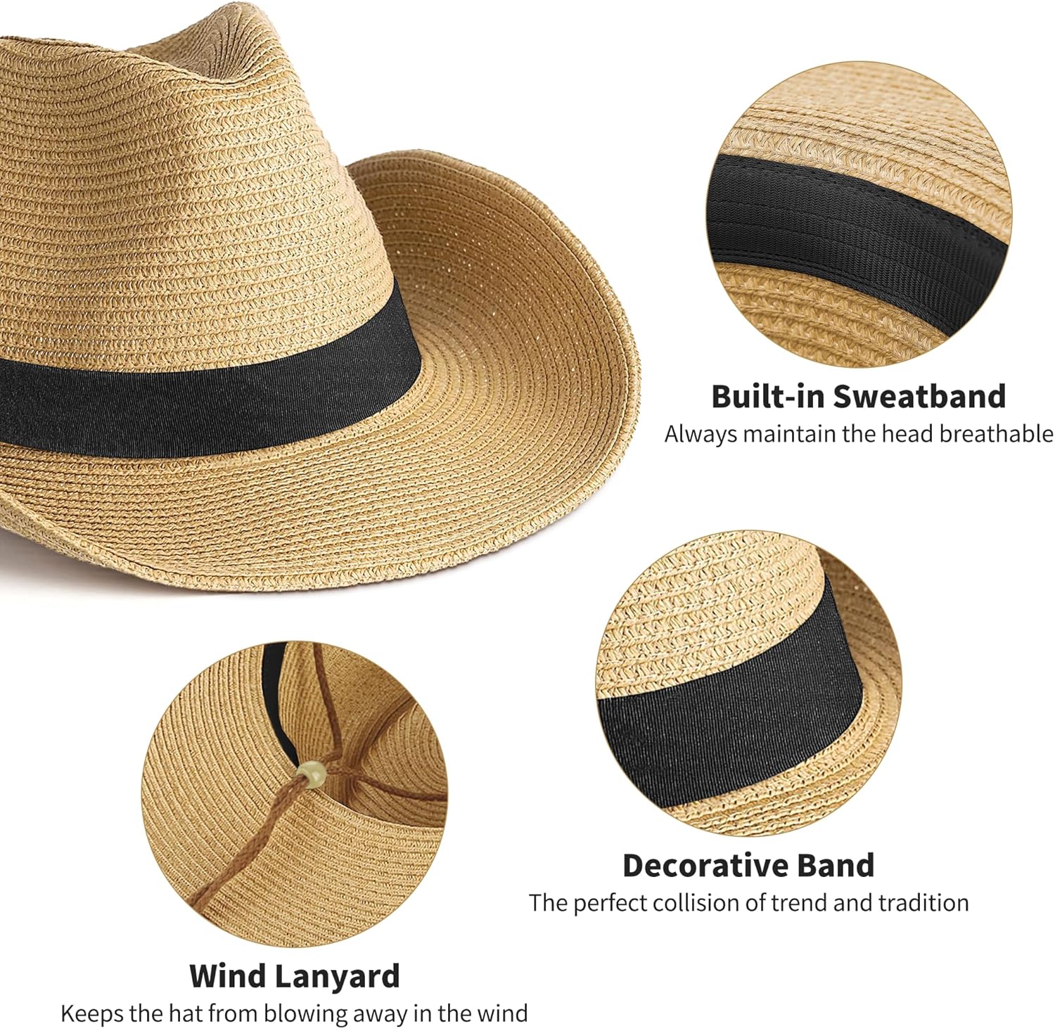 Straw Cowboy Hat for Men Women Western Cowgirl Hats with Shapeable Wide Brim for Beach Sun Summer - Image 2