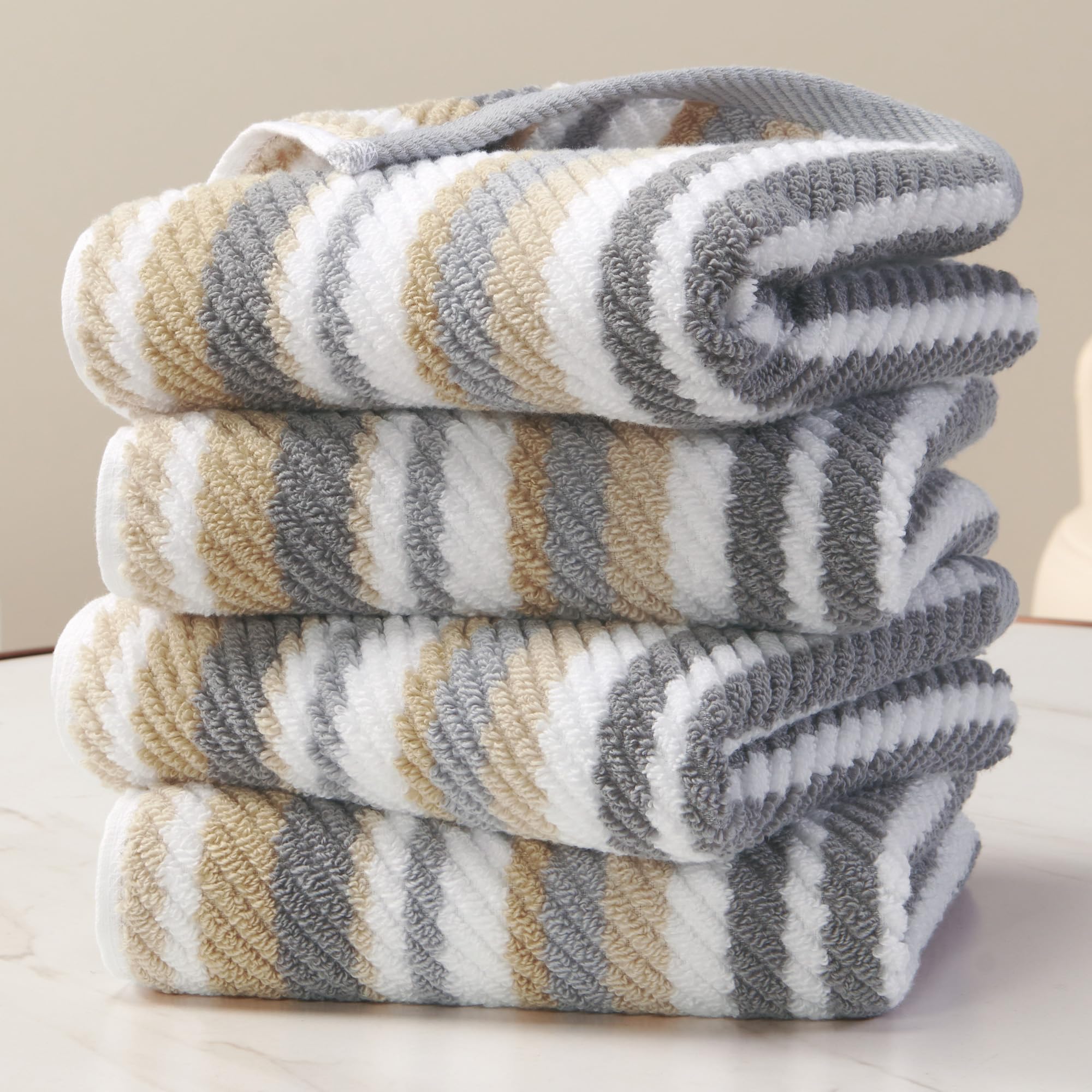 Snapklik.com : Beige Striped Hand Towels, Bathroom Hand Towels Set Of 4,  16\, image size:2000x2000