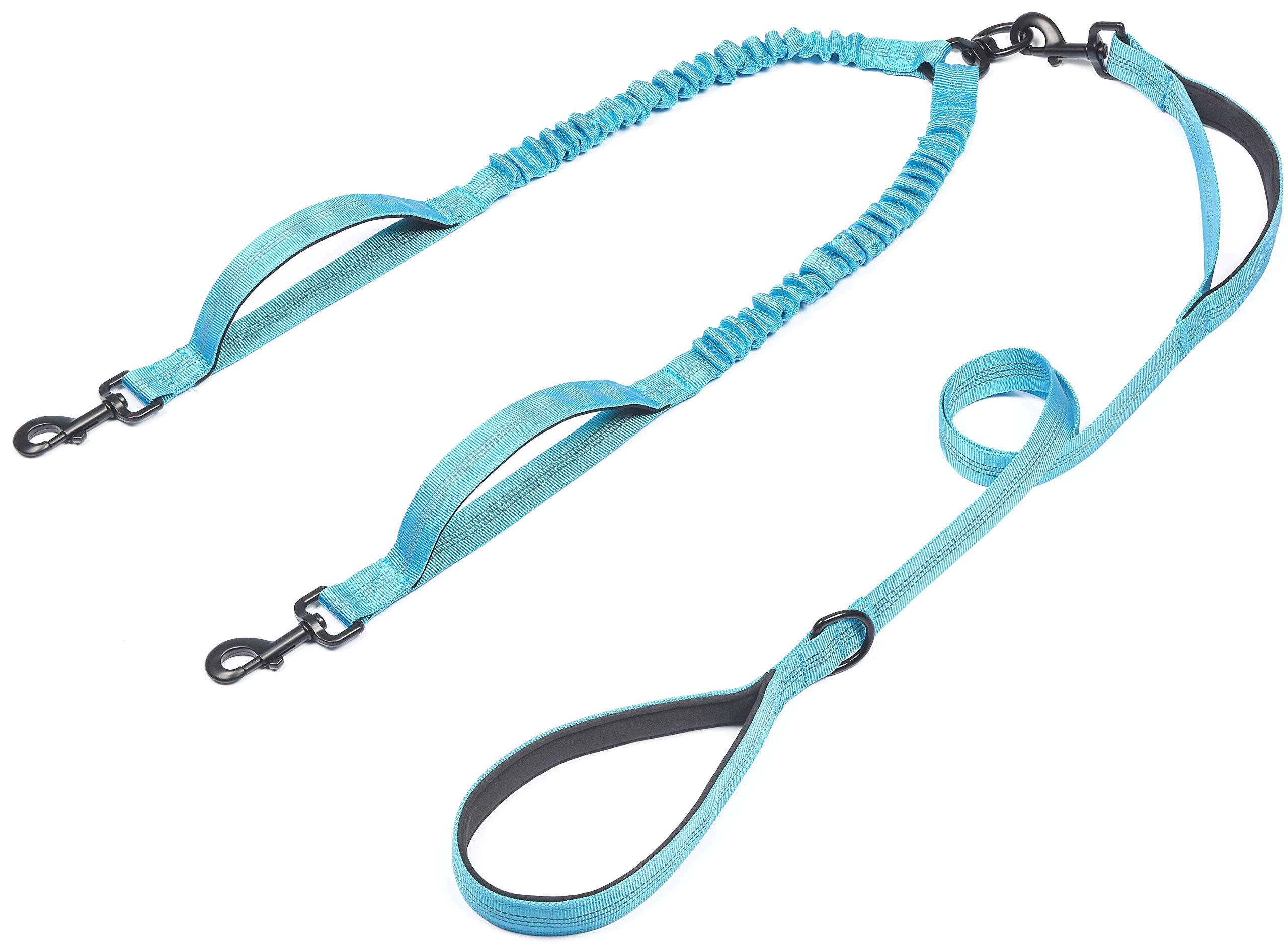 iYoShop Double Dog Leash with Three Extra Traffic Handles, 360 Swivel No Tangle Dual Dog Walking Leash, Comfortable Shock Absorbing Reflective Bungee